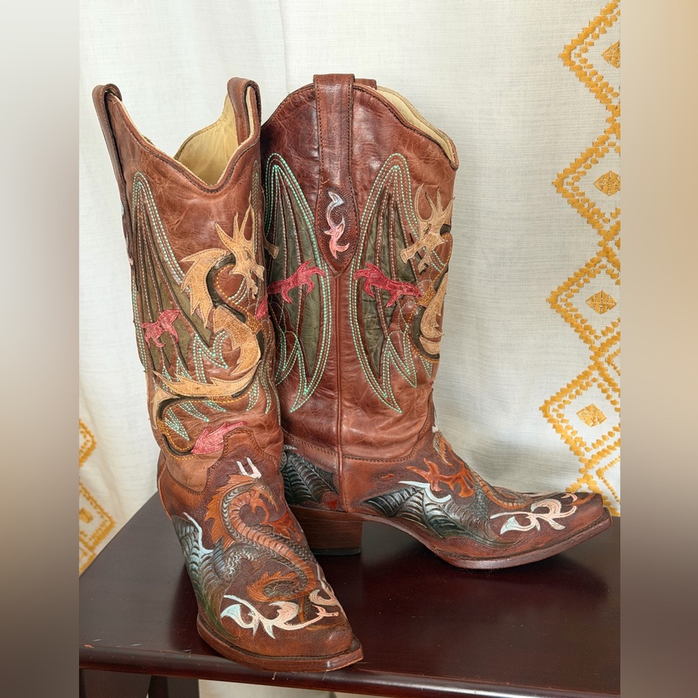 RARE collector Corral green dragon western boots - Picture 1 of 12